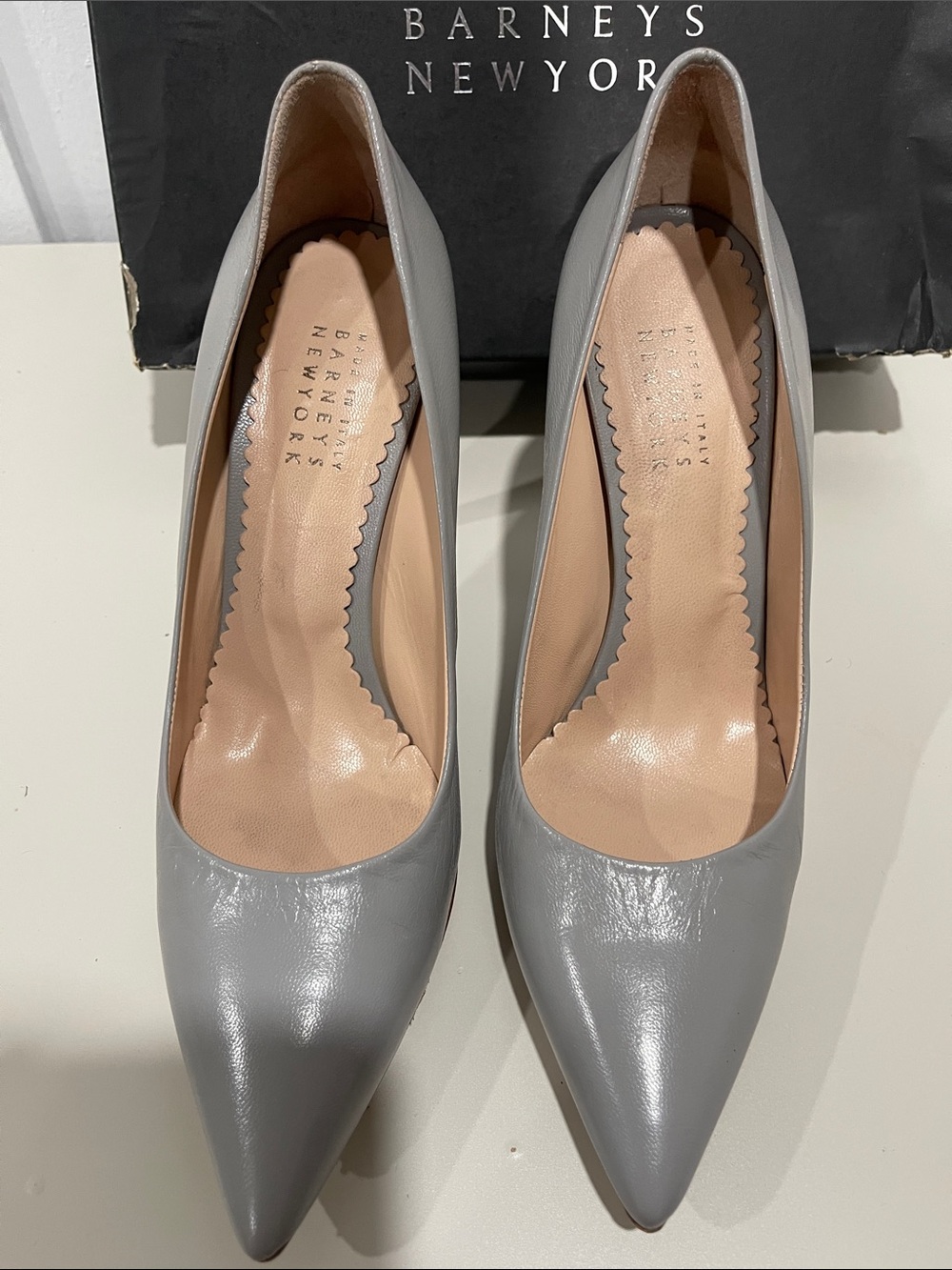Barneys New York Gray Pointed-Toe Leather Heels Pumps SZ. 10 - Picture 2 of 9